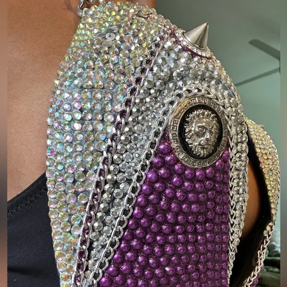 Silver & Purple Rhinestone Decorated Bra 34C - Picture 3 of 10